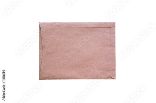 Old brown envelope isolated on white background