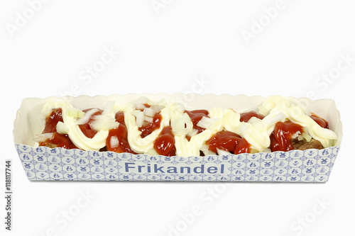 Frikandel speciaal isoliert auf weißem Hintergrund photo