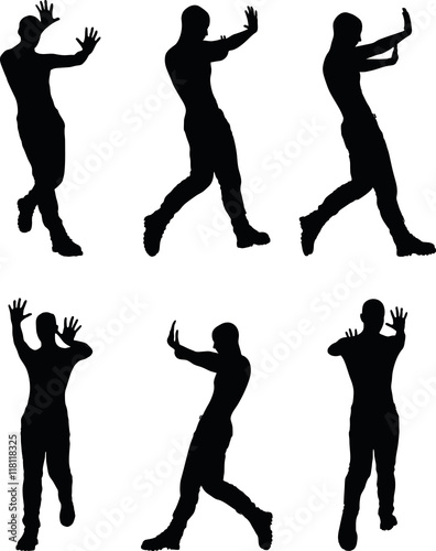man silhouette in stop, push pose