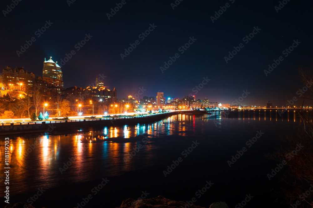 Panorama of Dnepropetrovsk at winter night, Ukraine