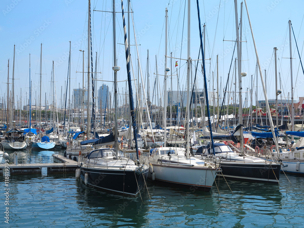 11.07.2016, Barcelona, Spain: Luxury sail yachts in sea port