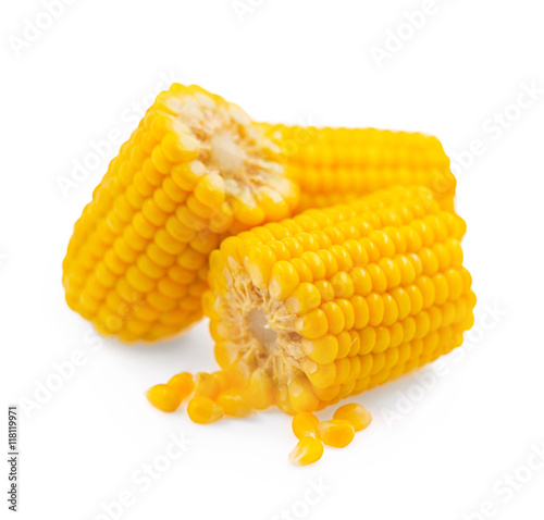 Sweet corn combs isolated on a white background. Sweetcorn closeup