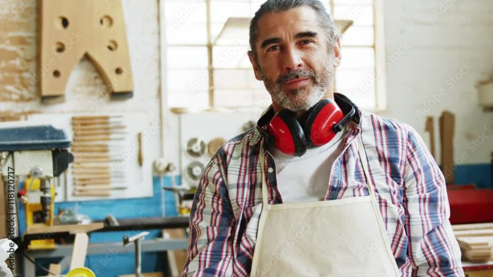Portrait of smiling carpenter standing