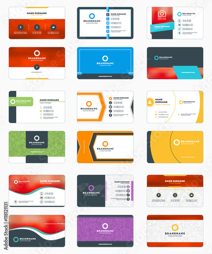 Set of modern business card print templates. Personal visiting card with company logo. Vector illustration. Stationery design