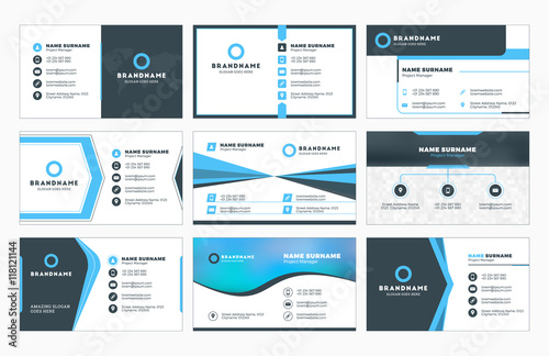 Set of modern business card print templates. Personal visiting card with company logo. Vector illustration. Stationery design
