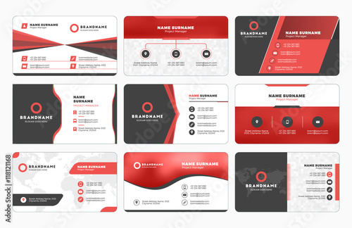 Set of modern business card print templates. Personal visiting card with company logo. Vector illustration. Stationery design