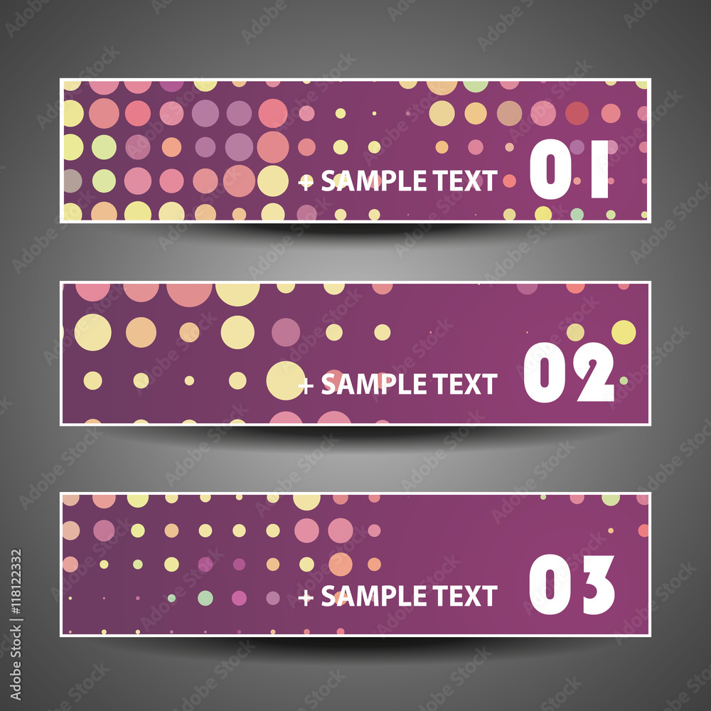  Colorful Set of Three Header Designs with Dots and Circles 