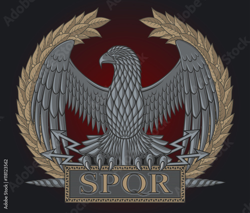 Emblem of the Roman legion. Eagle on a background a laurel wreath