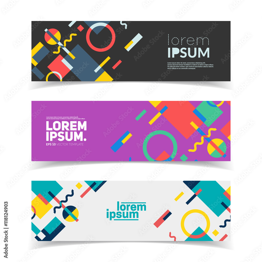 Minimal banners set. Colorful geometric shapes in motion. Eps10 vector illustration. Minimal banners set. Colorful geometric shapes in motion. Eps10 vector illustration.