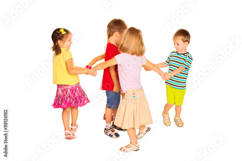 Group of little children dancing, having fun