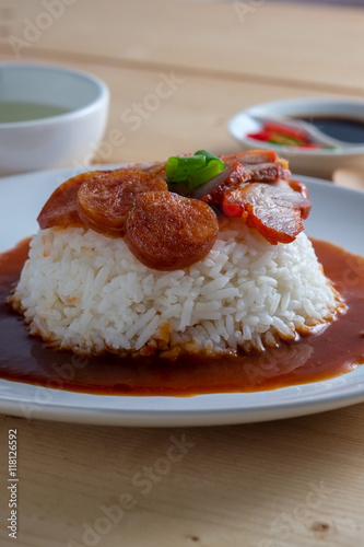 Red pork and Rice , thai food