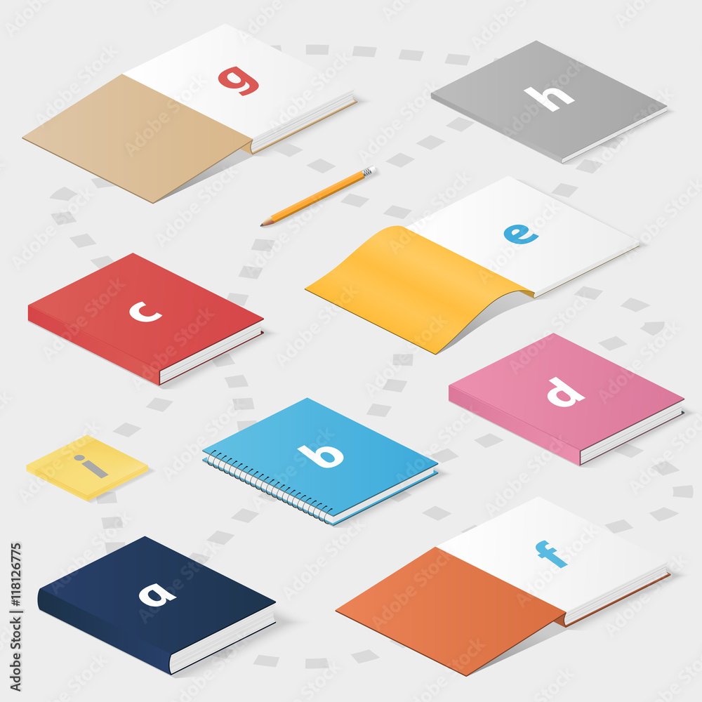Books, knowledge, office illustration in isometric style Books, knowledge, office illustration in isometric style