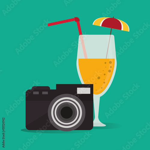 camera cocktail vacation summer travel tourism icon, vector illustration