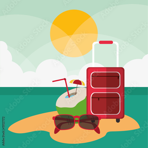 baggage cocktail glasses vacation summer travel tourism icon, vector illustration
