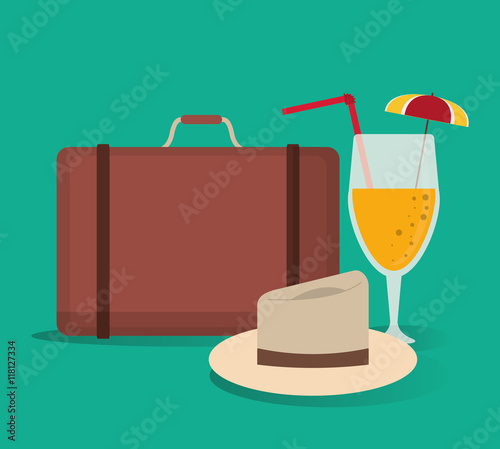 baggage cocktail hat vacation summer travel tourism icon, vector illustration