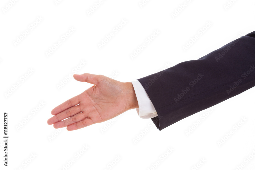 Businessman offering handshake to you on white background Businessman offering handshake to you on white background