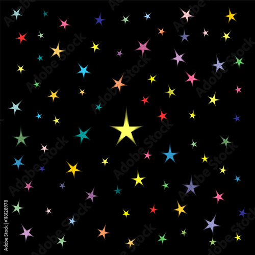 Colorful Stars on Black Background. Suitable for textile, fabric, packaging and web design. Vector Illustration.