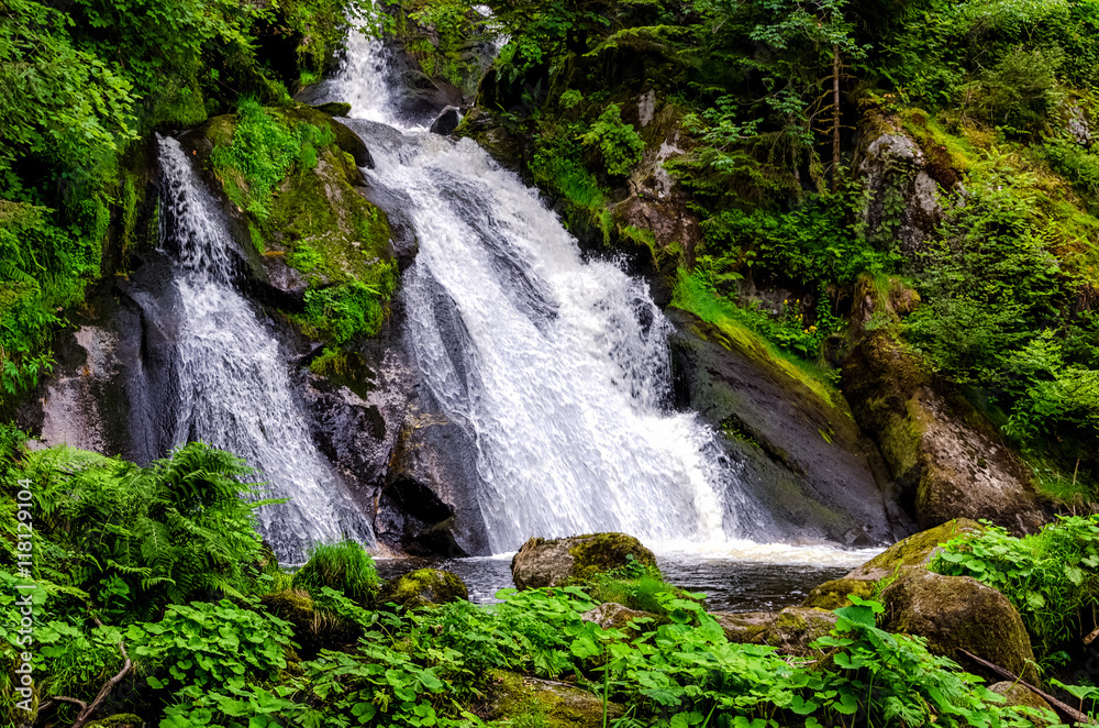 Fototapeta premium Lateral view on a strong waterfall in Triberg, Germany