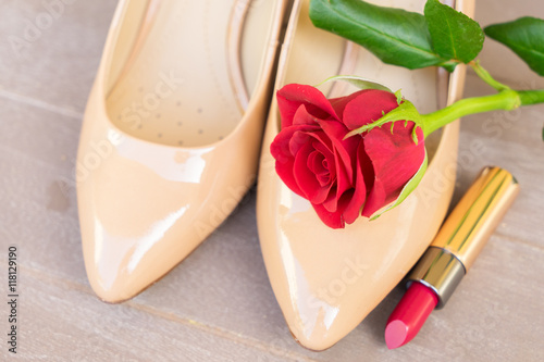 Nude colored high heels still life