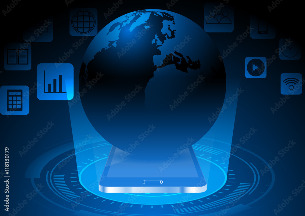 Abstract mobile phone and application with earth concept design some Elements of this image furnished by NASA Abstract mobile phone and application with earth concept design some Elements of this image furnished by NASA