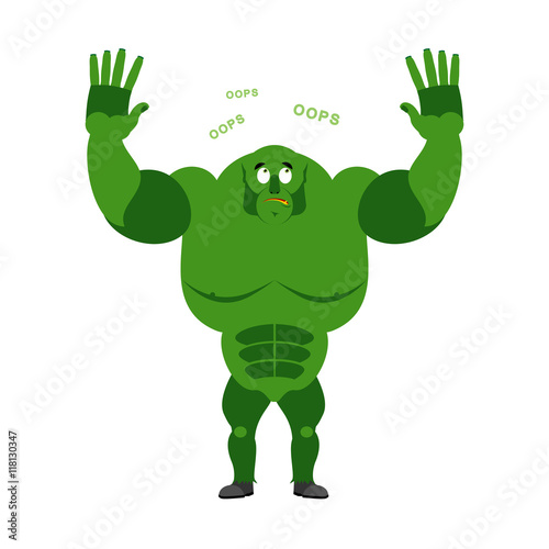 Surprised ogre says OOPS. Perplexed goblin. Struck by Green Mons