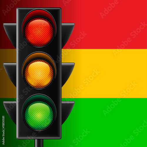 Traffic light on striped background
