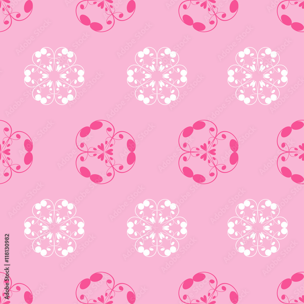 Delicate floral pattern, seamless. Flowers pink and white color. Vector EPS 8.