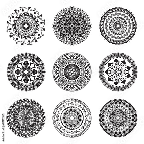 Round abstract ethnic ornament mandalas