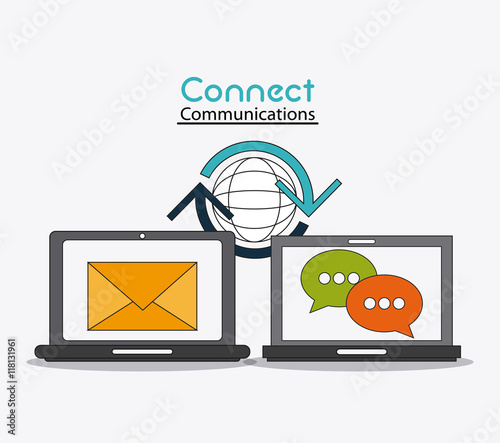 laptop global envelope bubble connect communications social network icon. colorful illustration
