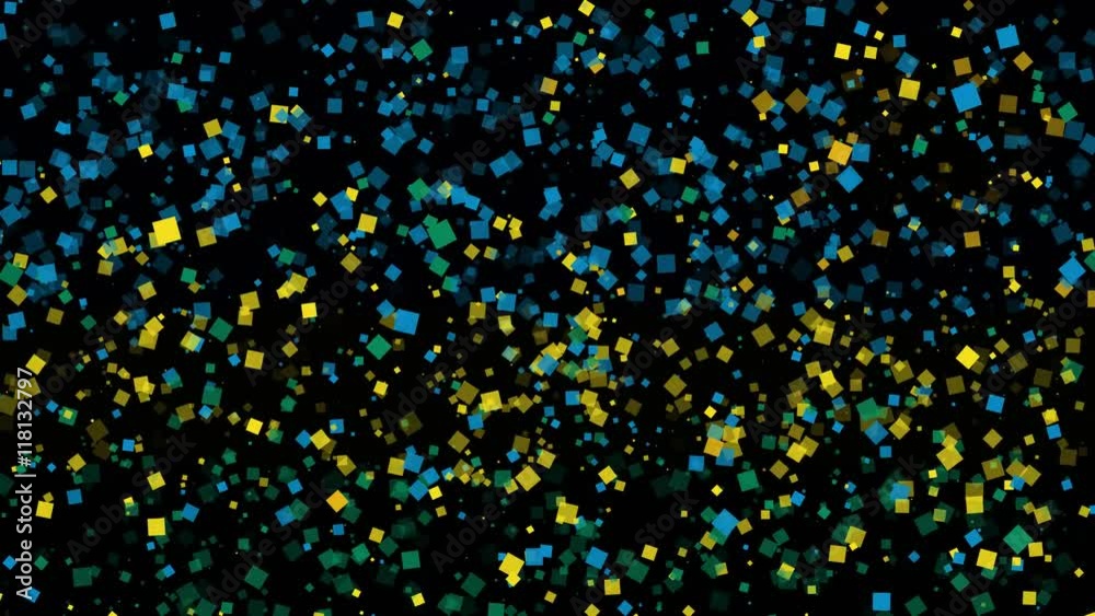 spirited celebratory fireworks from flat confetti particles with main national colors revealing the flag of Rwanda