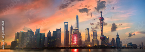Shanghai Pudong skyline panorama at sunrise  China
