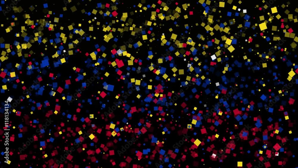 spirited celebratory fireworks from flat confetti particles with main national colors revealing the flag of Venezuela spirited celebratory fireworks from flat confetti particles with main national colors revealing the flag of Venezuela