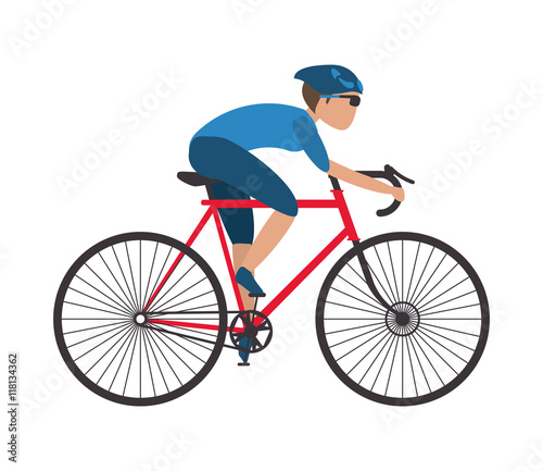 flat design person riding bike with helmet icon vector illustration