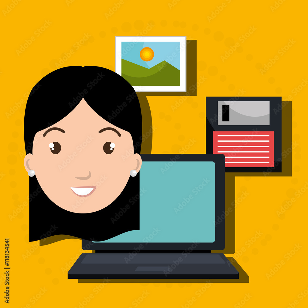 woman folder floppy laptop woman folder floppy laptop