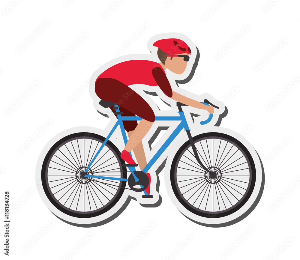 Naklejka premium flat design person riding bike with helmet icon vector illustration