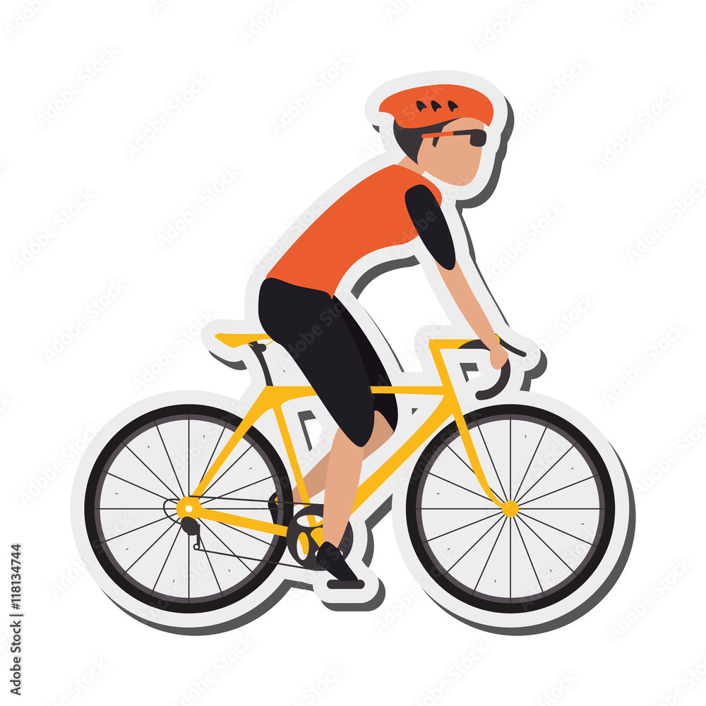 flat design person riding bike with helmet icon vector illustration