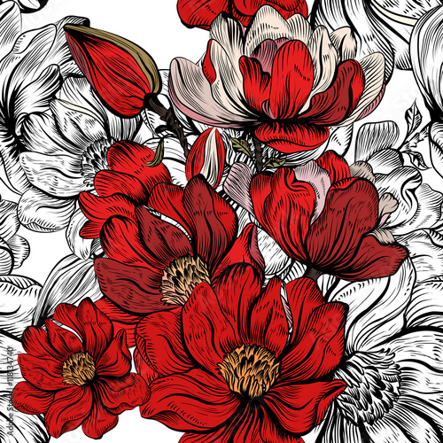 Vector seamless pattern for wallpaper design with flowers
