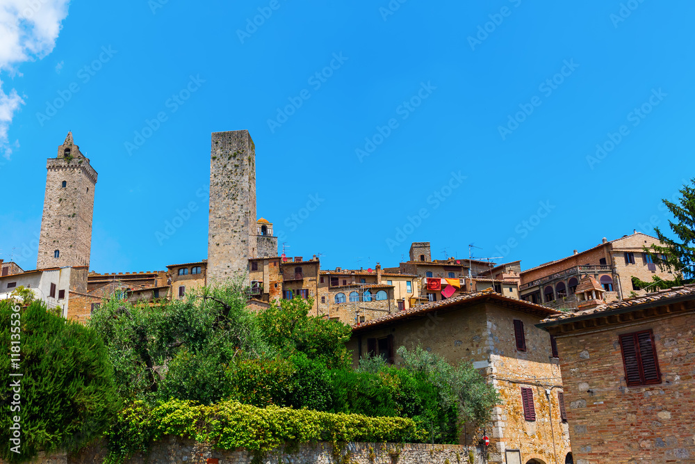 typical tower houses of San Gimignano, Italy