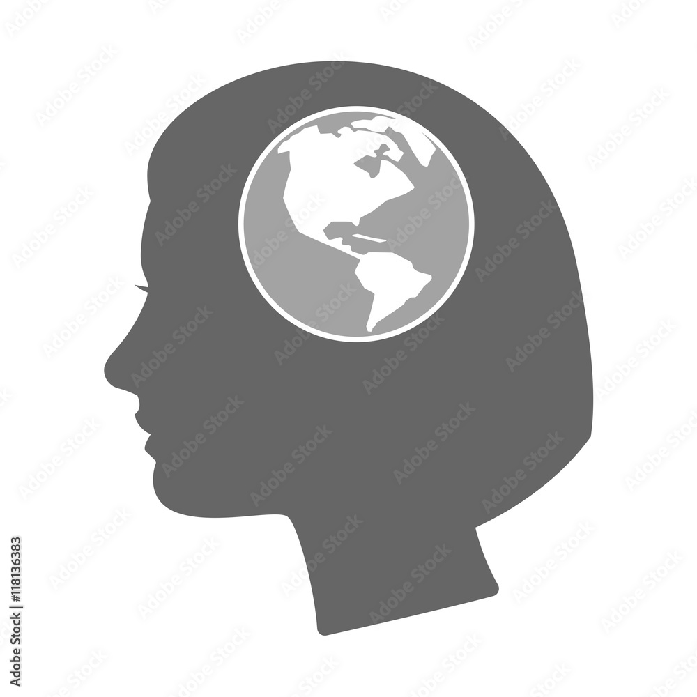 Isolated female head silhouette icon with an America region worl Isolated female head silhouette icon with an America region worl