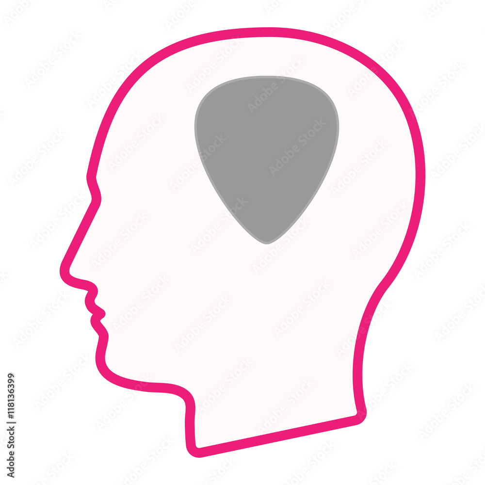 Isolated male head silhouette icon with a plectrum Isolated male head silhouette icon with a plectrum