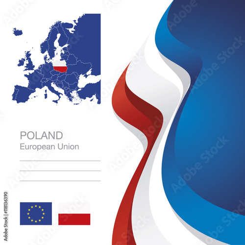 Poland European Union flag ribbon map abstract background