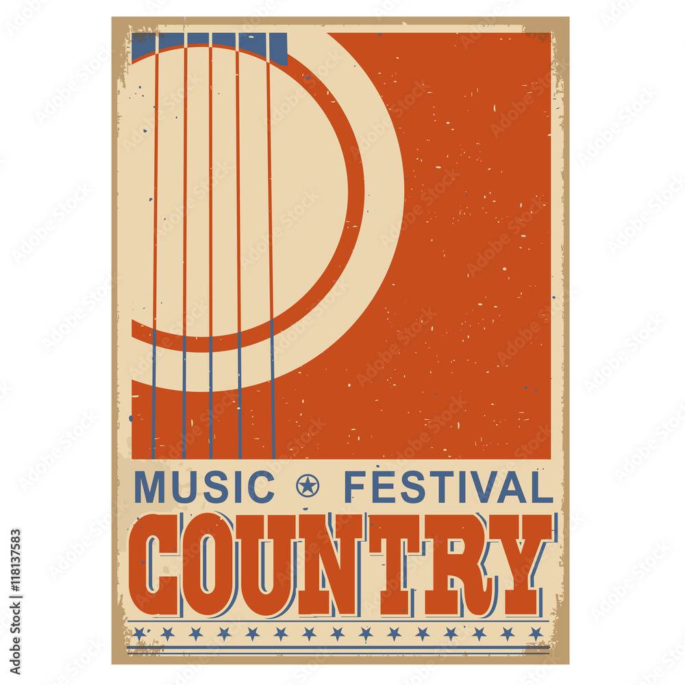 Naklejka premium Country music festival background with text.Vector old poster w