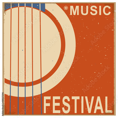  music festival background with text.Vector old poster with acou