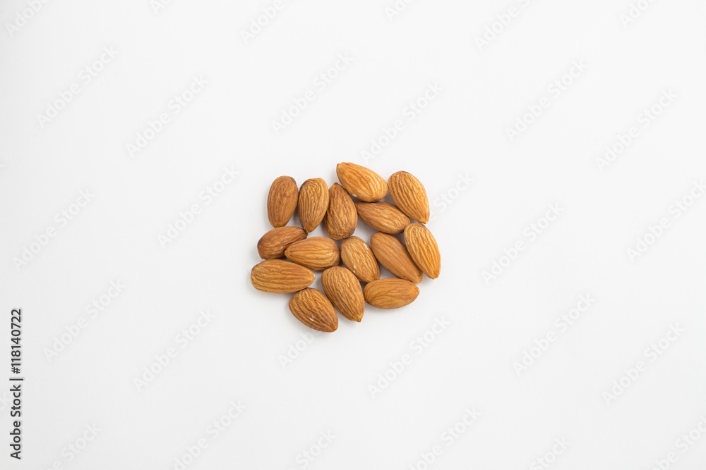 Almonds on a white background Almonds on a white background