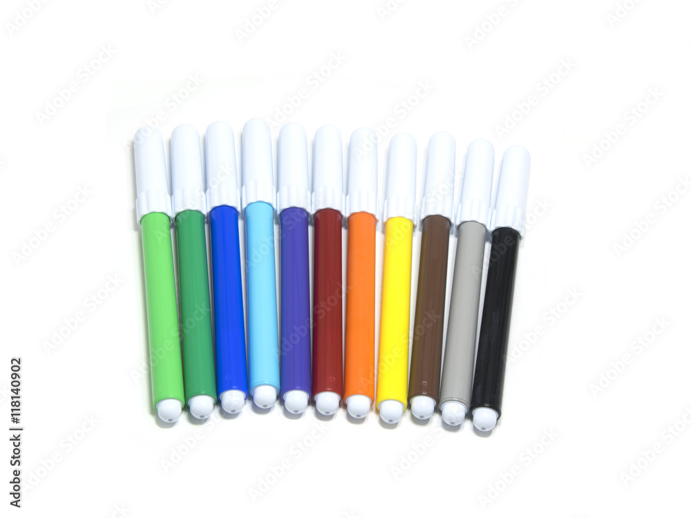 Fototapeta premium color soft-tip pen on white background.