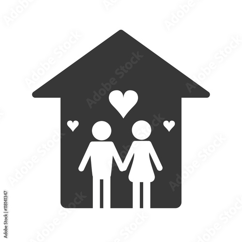 flat design family and house pictogram icon vector illustration