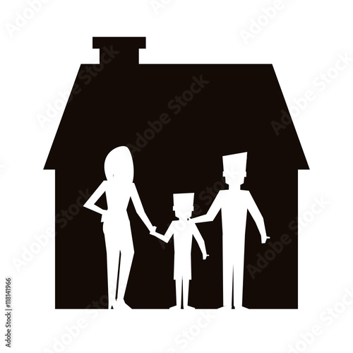 flat design family and house pictogram icon vector illustration