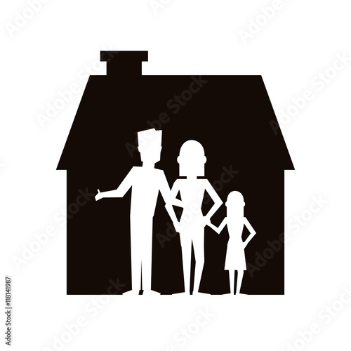 flat design family and house pictogram icon vector illustration