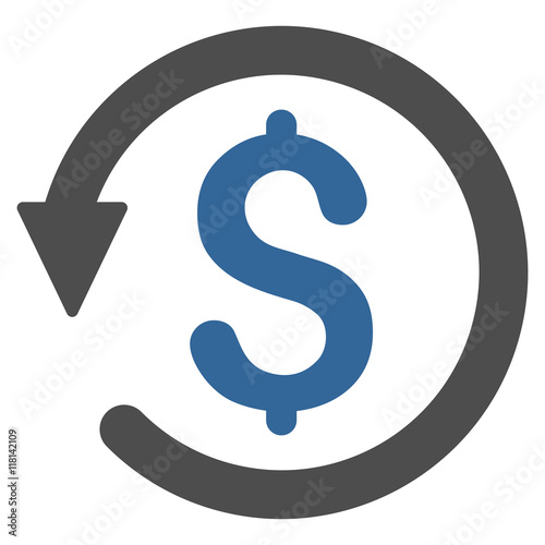 Chargeback icon. Vector style is bicolor flat iconic symbol with rounded angles, cobalt and gray colors, white background.