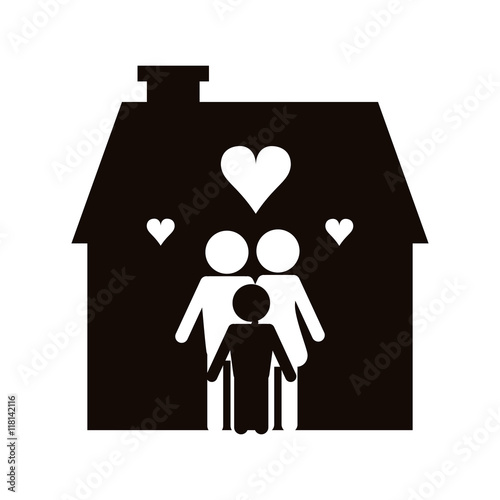 flat design family and house pictogram icon vector illustration